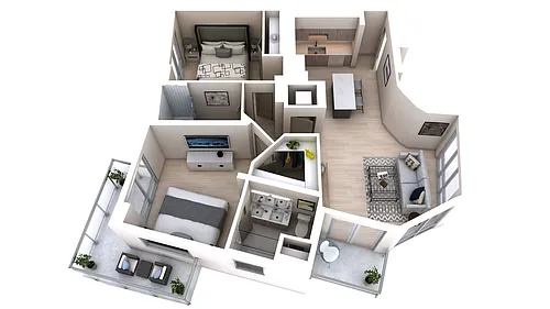 Floor plan Two Bedroom Two Bath (1,163)