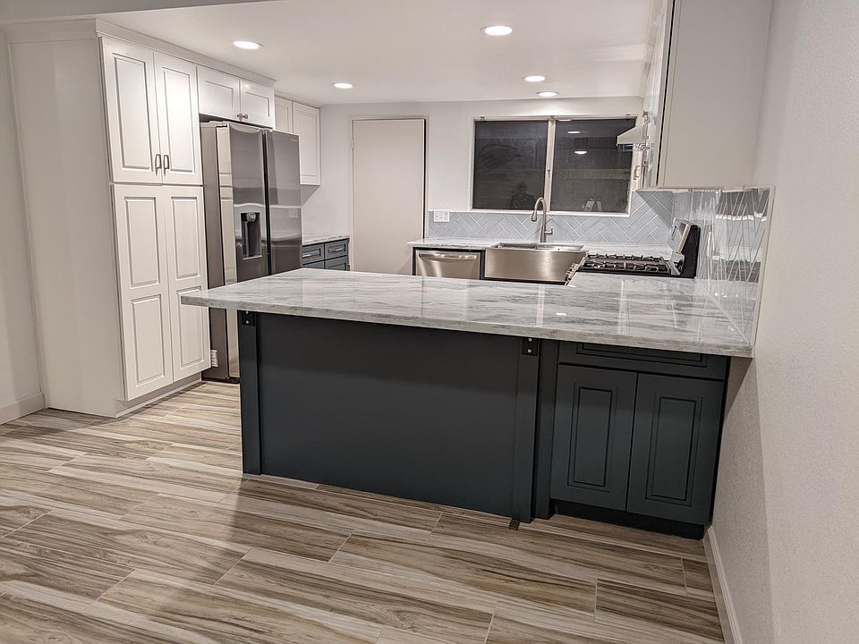 View of kitchen from dining area