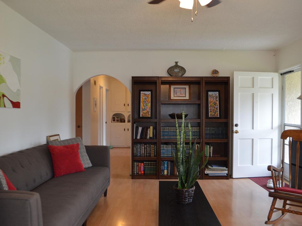 Living room view with front door