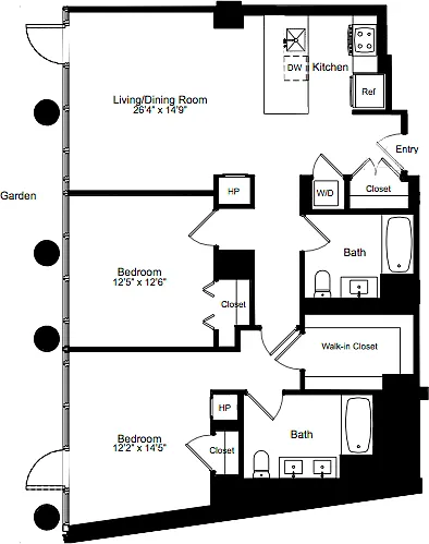 Floor plan Two Bedroom B 1 with Garden Access