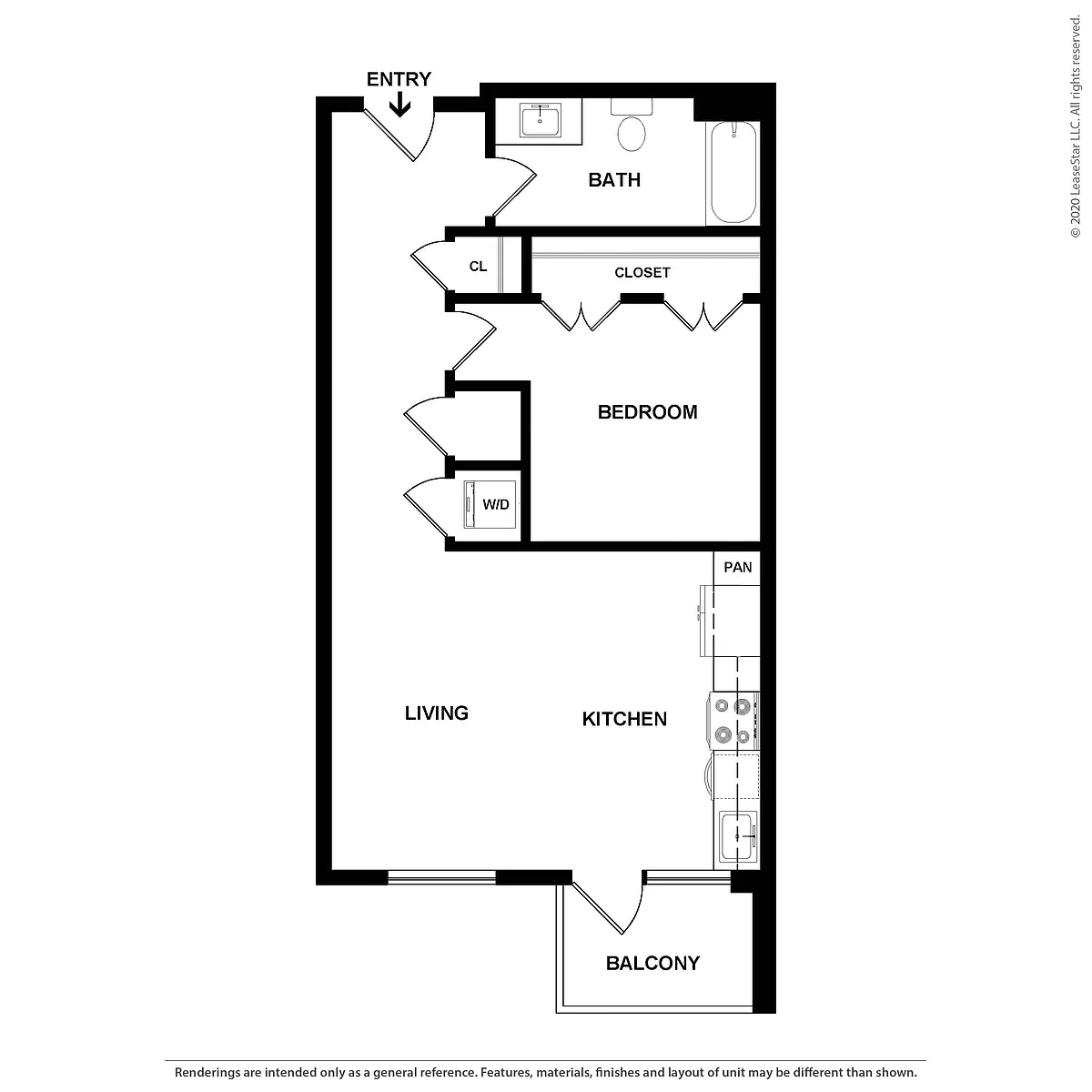 Floor plan 1 Bed/1 Bath-The Edgefield