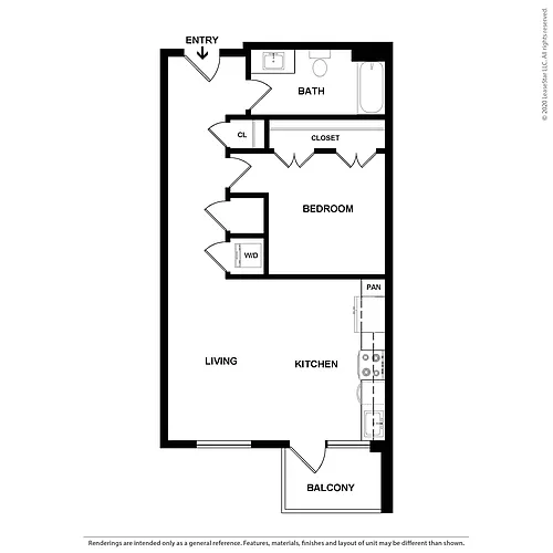 Floor plan 1 Bed/1 Bath-The Edgefield