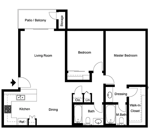 Floor plan 2 Bed 2 Bath Garage