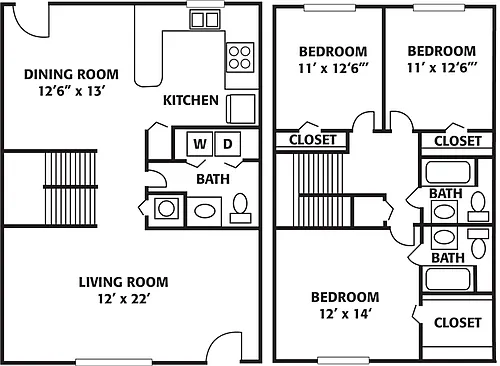 Floor plan Three Bedroom Redstone