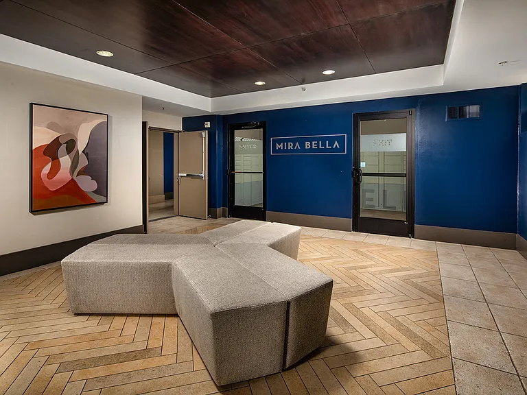 A package room with lockers of various sizes