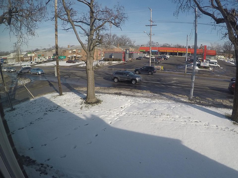 Through upstairs window