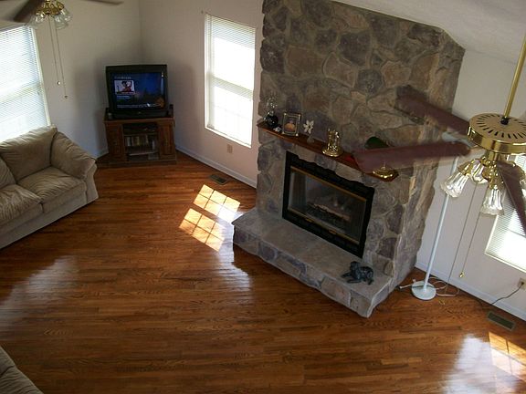 Stone fireplace with gas logs