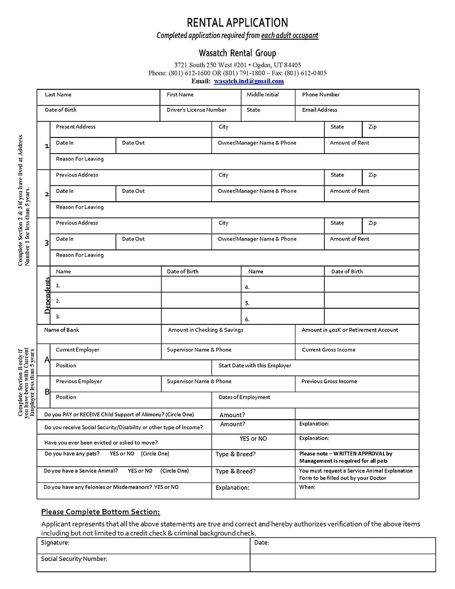 Rental Application - Please Print - 2373 Custer Ave