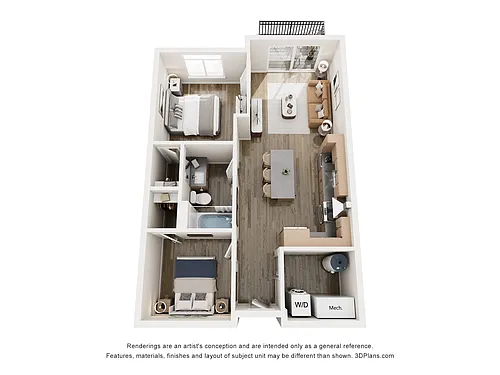 Floor plan 2 Bedroom, 1 Bathroom (Bldg. B)
