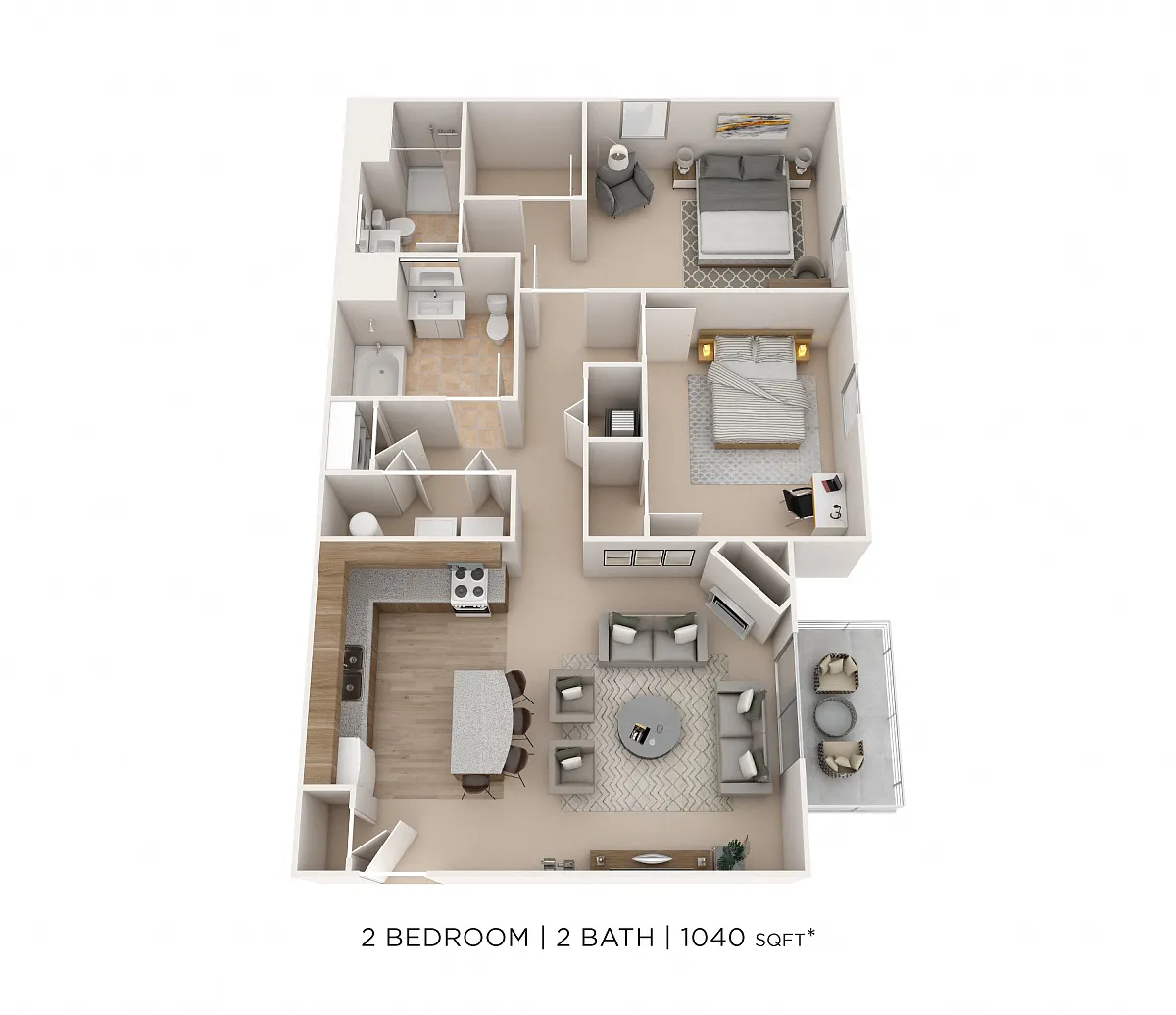 Floor plan Two Bedroom 2 Bath- 1040 sqft