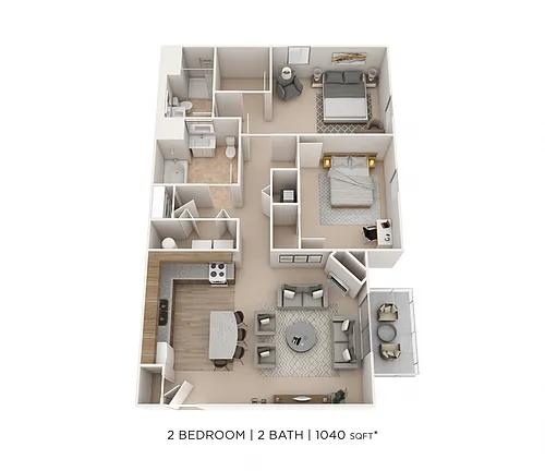 Floor plan Two Bedroom 2 Bath- 1040 sqft