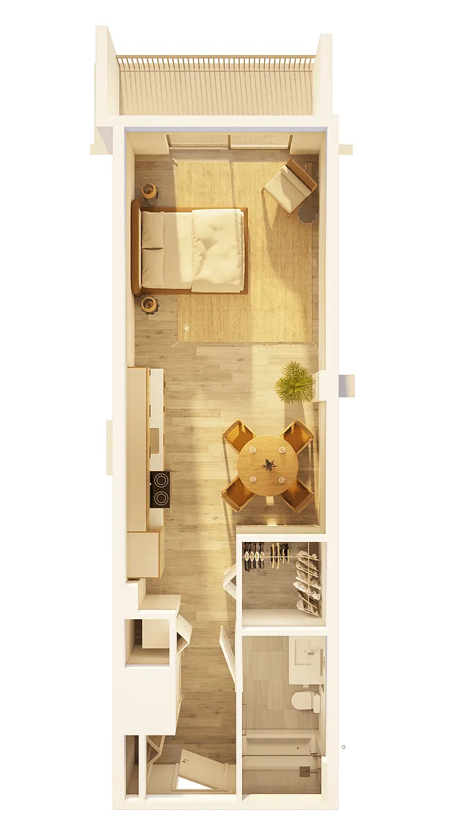Floor plan West Studio Balcony on Promenade D