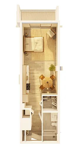 Floor plan West Studio Balcony on Promenade D