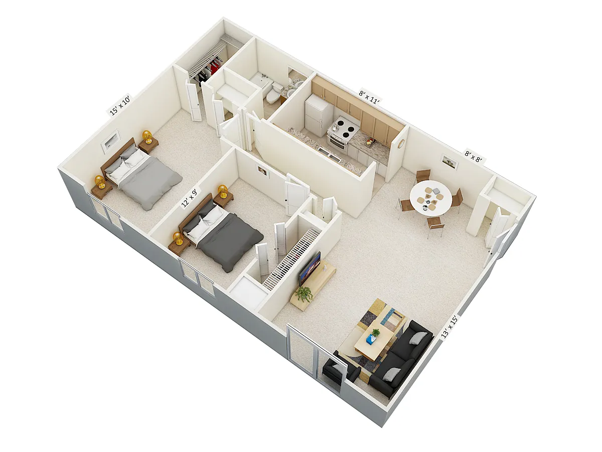 Floor plan Two Bedroom One Bath Heritage