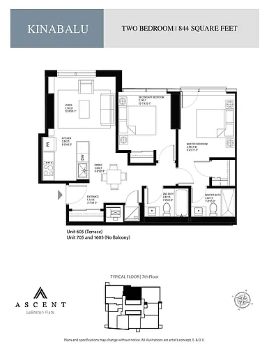 Floor plan Kinabalu; 2 Bed, 2 Bath