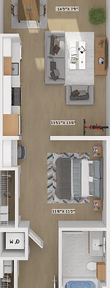Urban 1 Bedroom 01J Floorplan Diagram