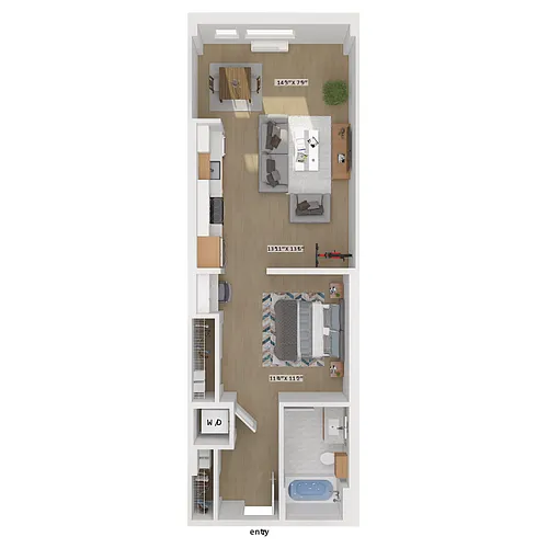 Floor plan Urban 1 Bedroom 01J