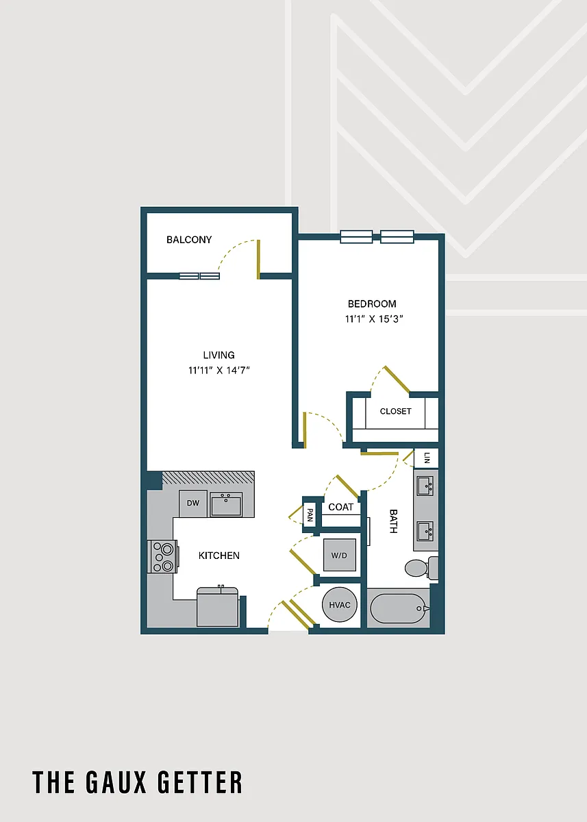 Floor plan The Gaux Getter | 1 Bed | 1 Bath