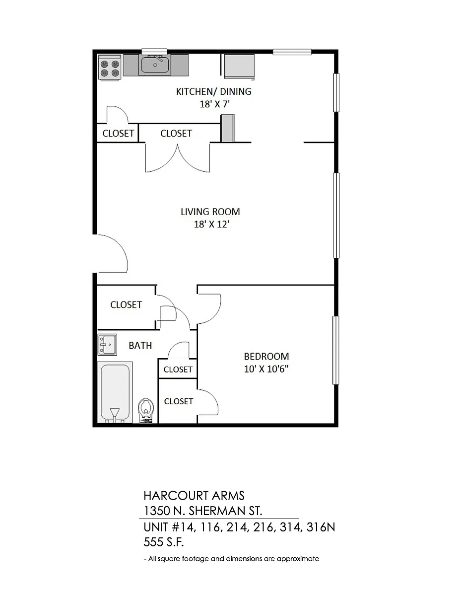Floor plan 1 Bedroom, 1 Bath