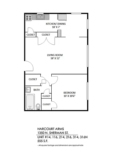 Floor plan 1 Bedroom, 1 Bath