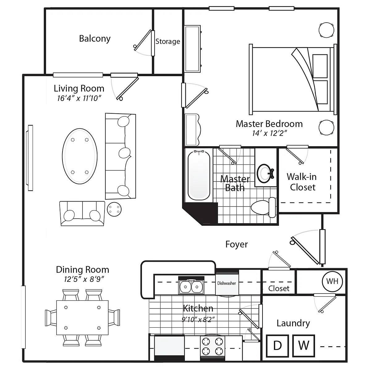 Floor plan One Bedroom One Bathroom 60%