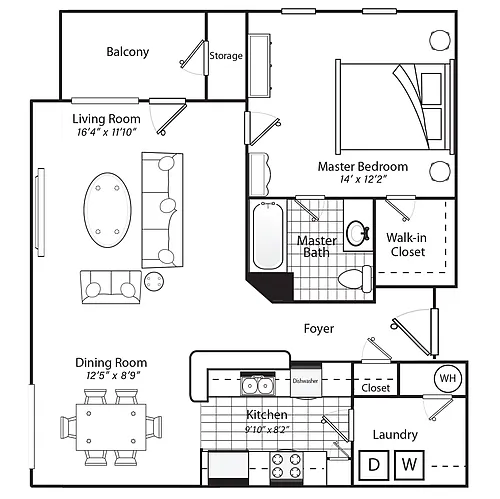 Floor plan One Bedroom One Bathroom 60%
