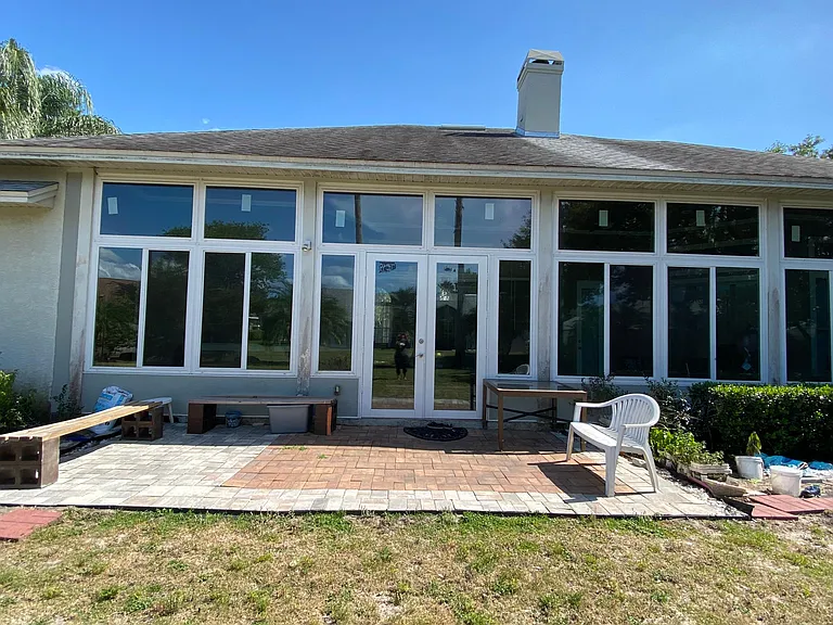 Paved Back yard with benches
