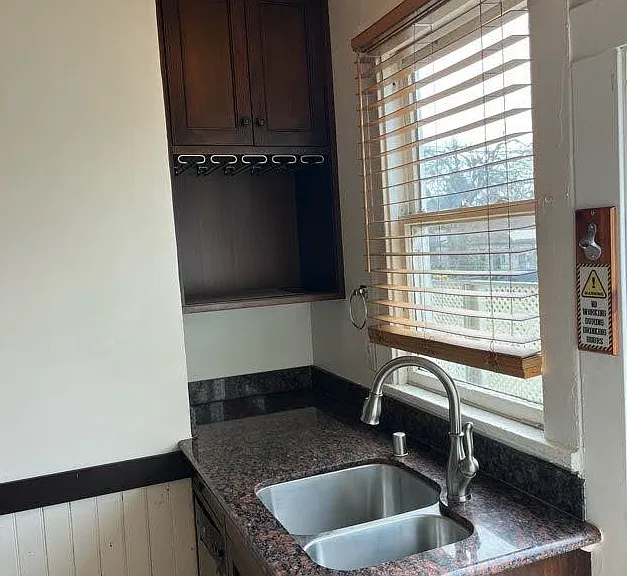 Kitchen Sink, Granite Countertops, Wine Glasses Hanging Center