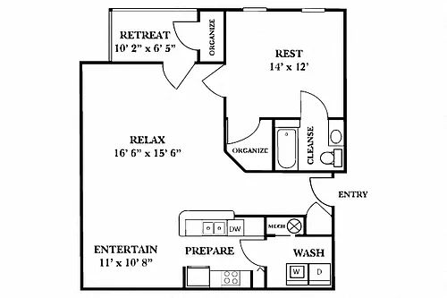 Floor plan 1 Bed 1 Bath - Renovated