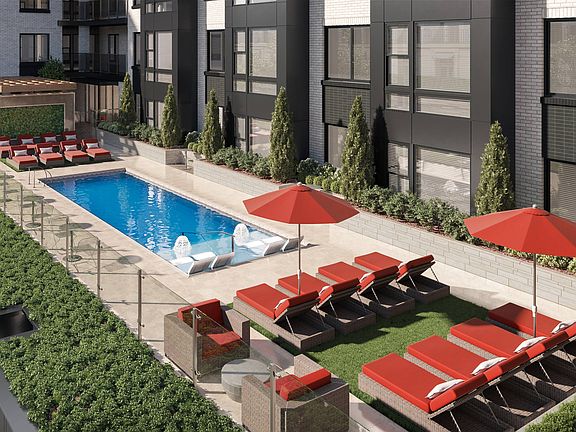 Elevated pool deck with cozy pool-side seating