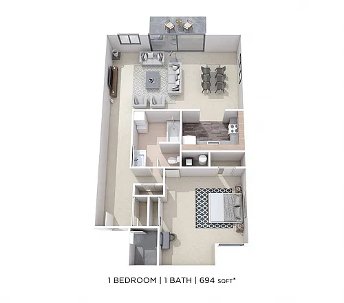 Floor plan One Bedroom- 694 sqft