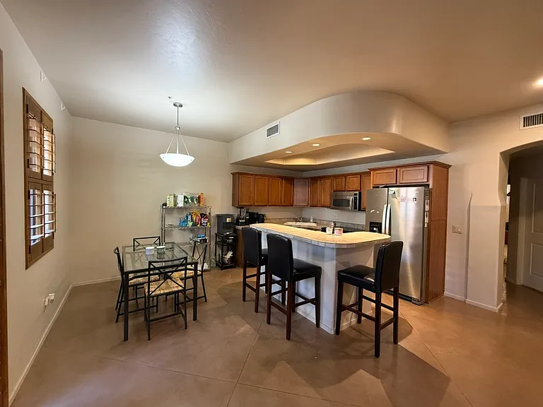 Kitchen and eating area looking from the sitting area.