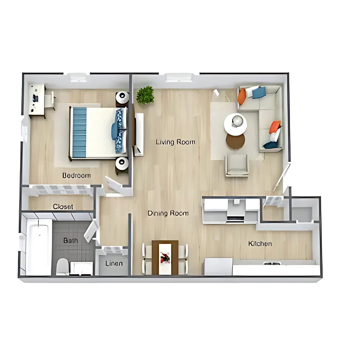 Floor plan One Bed, One Bath | 02