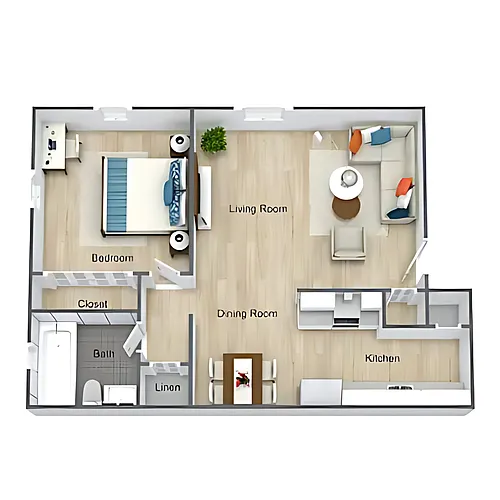Floor plan One Bed, One Bath | 02