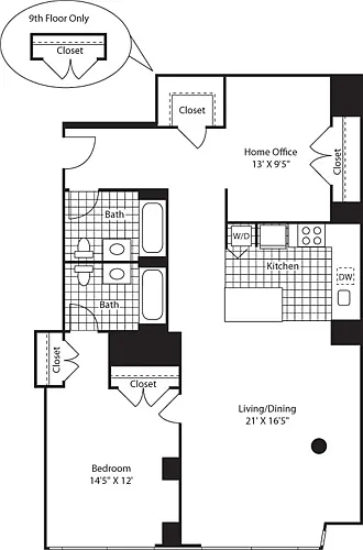 Floor plan One Bedroom Home office 3-5-7-9_1257