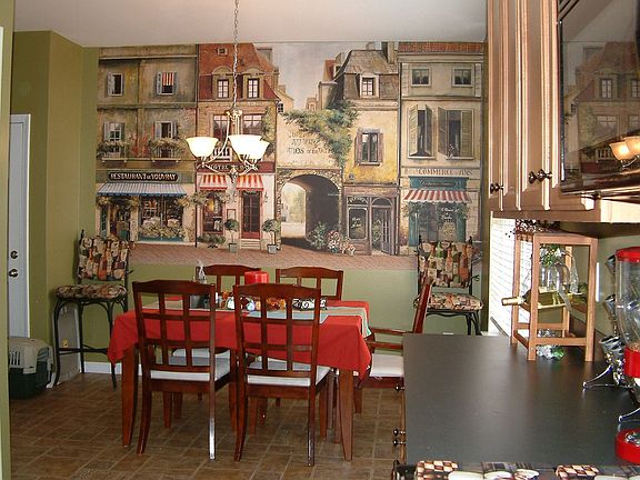 Kitchen with French Bistro Mural
