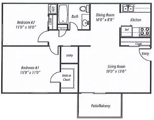 Floor plan Upgraded Classic 2 Bedroom 1 Bath