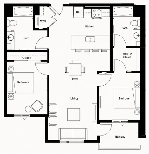 Floor plan 2 Bed/2 Bath-D1
