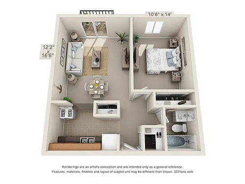 Floor plan 1 Bedroom, 1 Bath 543 A (Balcony)
