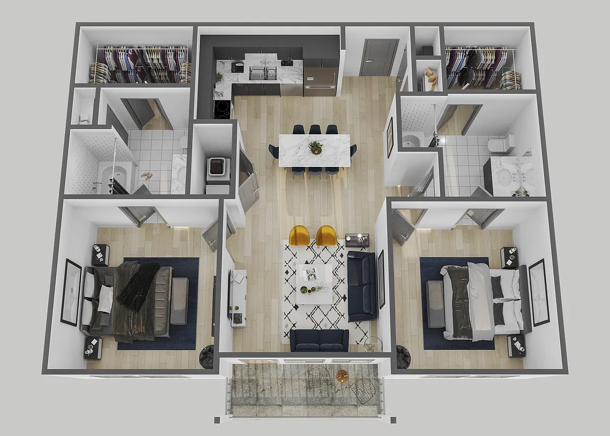 Floor plan 2 Bedroom, 2 Bathroom, 964 SQFT