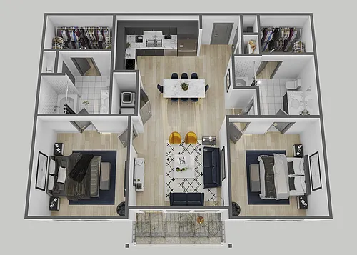 Floor plan 2 Bedroom, 2 Bathroom, 964 SQFT