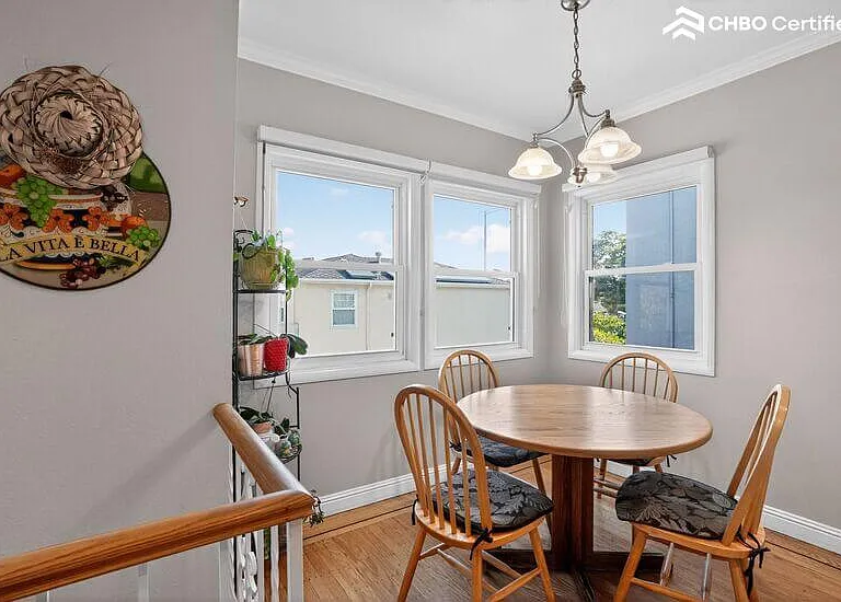 The corner light illuminates the breakfast nook