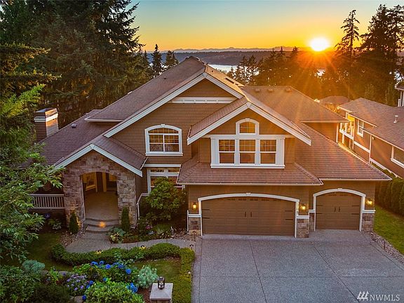 House is a glow at sunset.
