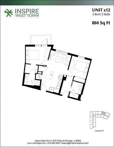 Floor plan x12 2 Bed - 2 Bath, Balcony