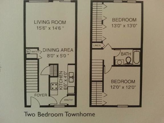 2 BR townhome floorplan