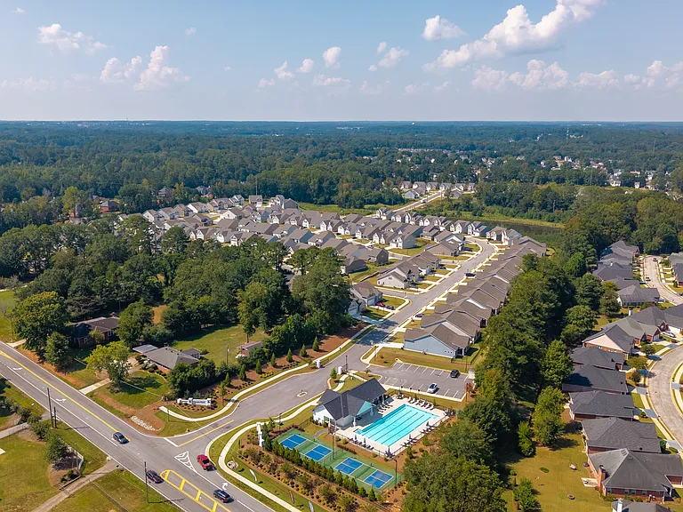 Elevated perspective showcasing the community's homes and surroundings.