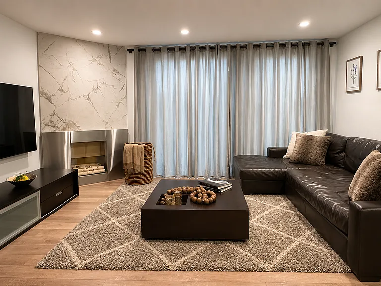 Open living area with fireplace