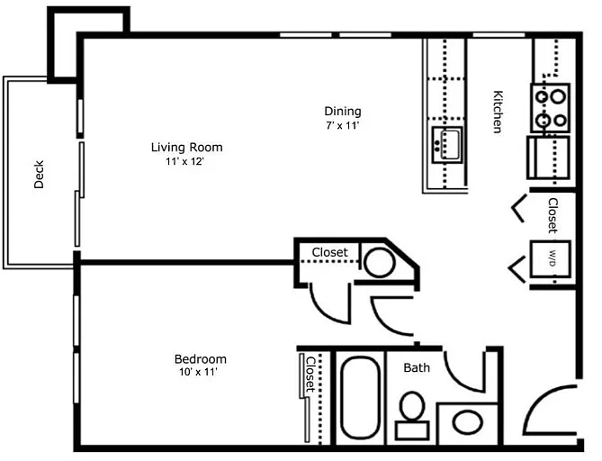 Floor plan One Bedroom One Bath 1K