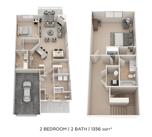 Floor plan Two Bedroom 2.5 Bath Townhome - 1,356 sqft