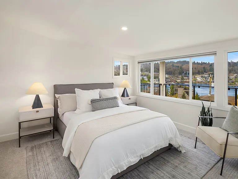Bedroom with views of Salmon Bay